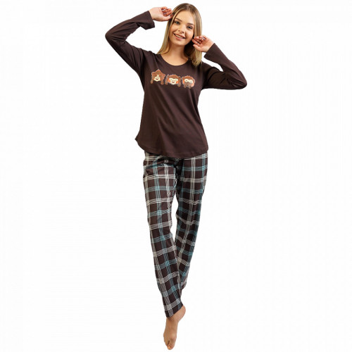 Pijamale Confortabile din Bumbac Vienetta Model 'Wisdom' Brown
