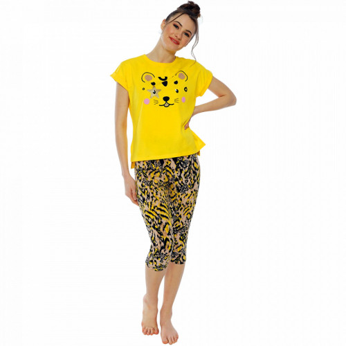 Pijamale Dama Manesca Scurta Pantalon 3/4 Vienetta Model &#039;Wild and Cute&#039;