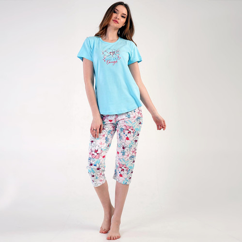 Pijamale Dama Vienetta din Bumbac 100%, Model 'You Are Enough' Blue