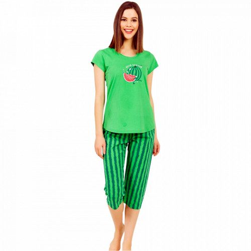Pijamale Dama Vienetta din Bumbac cu Pantalon 3/4 Model 'Hello Summer' Green