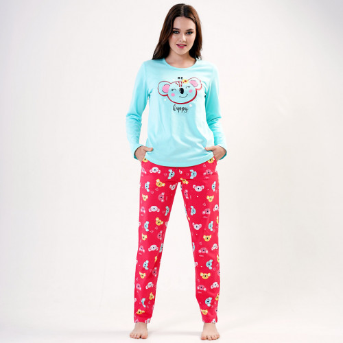 Pijamale din Bumbac Vienetta, Model 'Be Happy!'