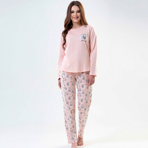 Pijamale Vienetta din Bumbac Model &#039;Good Night Owl&#039; Culoare Roz