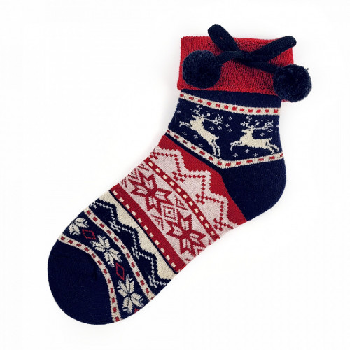 Sosete Calduroase Dama cu Pom Pom Velvet, Model 'Joy and the Good Life' Dark Blue