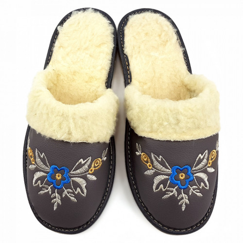 Papuci de Casa Dama Imblaniti cu Lana de Oaie Model &#039;Akna Rogue Gray&#039; Winter