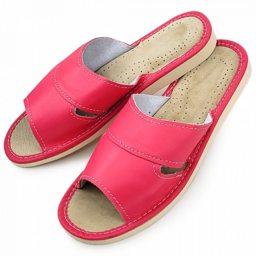 Papuci de Casa Dama Material Piele Culoare Roz Model 'Simple Pink'