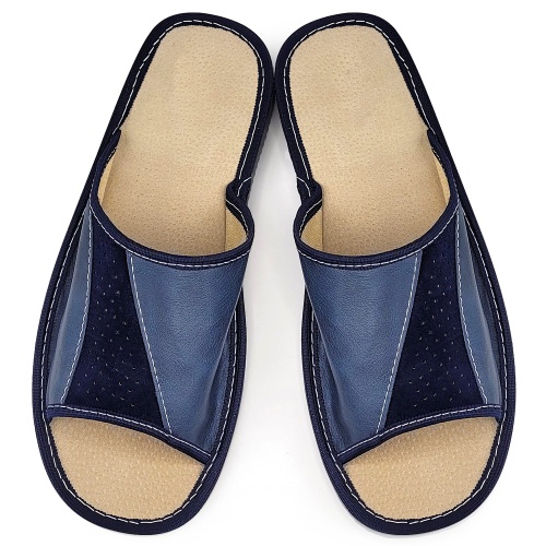 Papuci de Casa din Piele Culoare Albastru Model 'Steady Ground - Sincron' | Confort și Stil