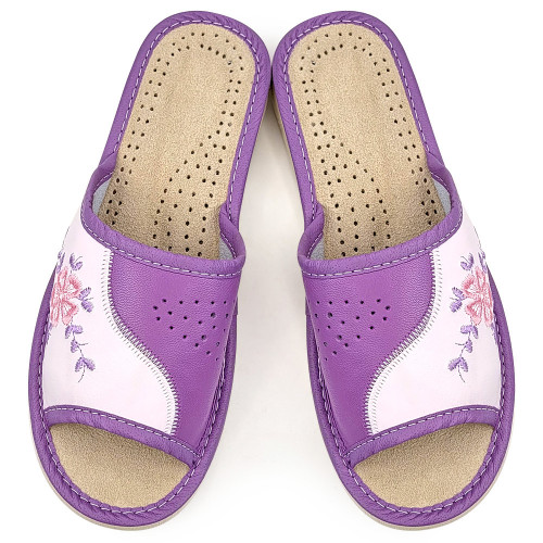 Papuci de Casa din Piele Culoare Violet/Alb Model 'Edelweiss'