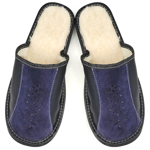 Papuci de Casa Imblaniti cu Lana de Oaie Culoare Negru Model &#039;Midnight Luxe&#039;