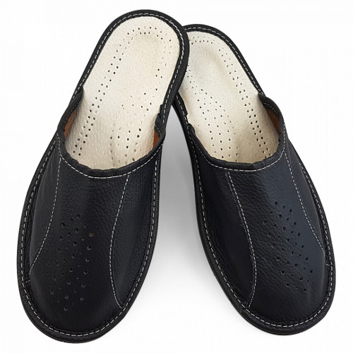 Papuci de Casa Vara din Piele Culoare Negru Model &#039;Back to Black&#039;