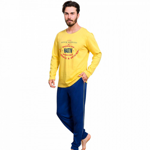 Pijamale Barbati din Bumbac 100% Gazzaz by Vienetta 'Good Looking Nativ' Yellow