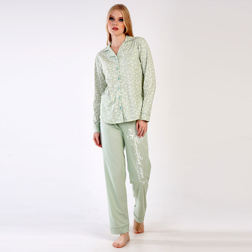 Pijamale Dama cu Nasturi din Bumbac 100% Vienetta, Model 'New Beginnenigs'