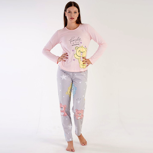 Pijamale Dama din Bumbac 100% Vienetta, Model 'Family is Everything' Pink