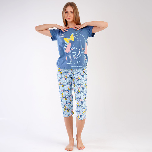 Pijamale Dama Vienetta din Bumbac 100%, Model &#039;Belive&#039; Silver Pine