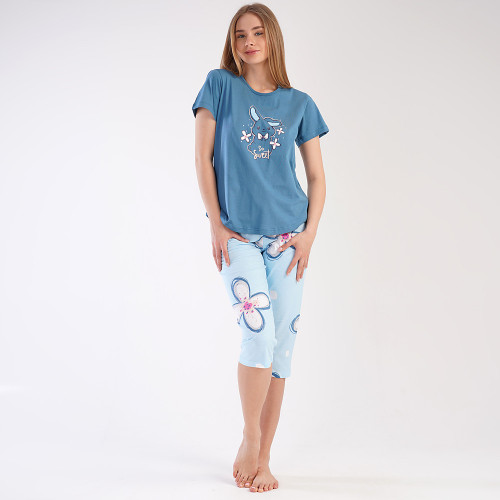 Pijamale Dama Vienetta din Bumbac 100%, Model 'So Sweet' Blue Ashes
