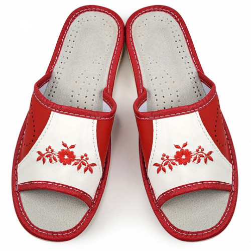 Papuci de Casa Dama Material Piele Culoare Rosu/Alb Model 'Red Walkers'