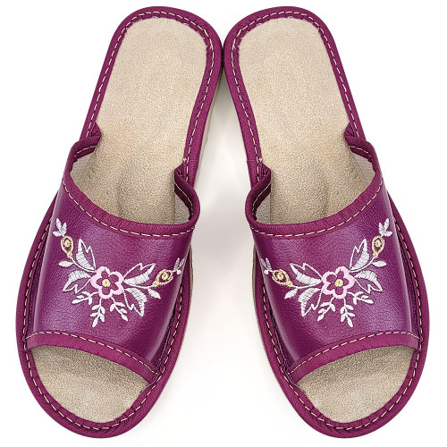 Papuci de Casa Dama Material Piele Model &#039;Kiammira&#039; Purple Orchid