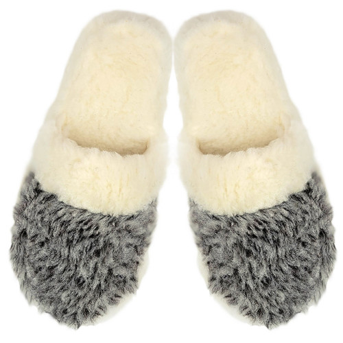 Papuci de Casa din Lana de Oaie Culoare Marmorat Model 'Zamolxis' Gray