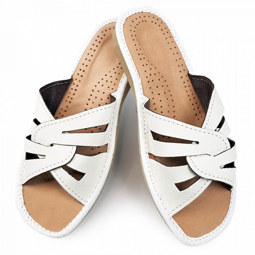 Papuci de Casa Vara din Piele Culoare Alb Model &#039;Atilius&#039;