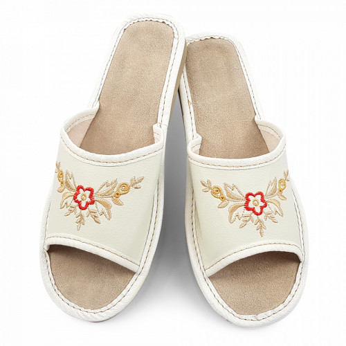 Papuci de Casa Vara din Piele Culoare Alba Model &#039;White Tayanna&#039;