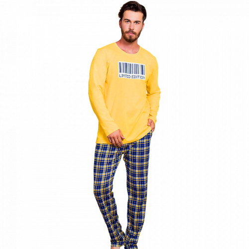 Pijama Barbati Bumbac 100% Gazzaz by Vienetta &#039;Limited Edition&#039; Yellow