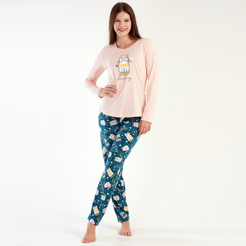 Pijamale Dama din Bumbac 100% Vienetta, Model 'Never Stop Dreaming' Pink