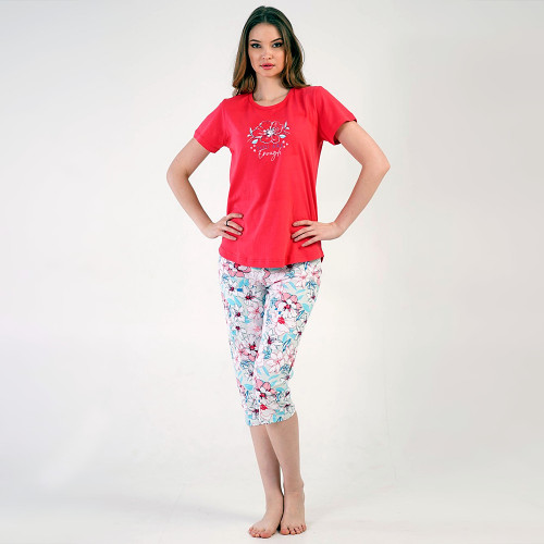 Pijamale Dama Vienetta din Bumbac 100%, Model &#039;You Are Enough&#039; Red