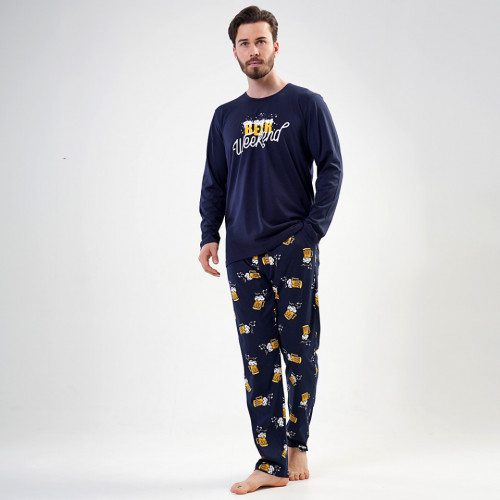 Pijamale din Bumbac Vienetta | MAN Model &#039;Beer Weekend&#039; Blue