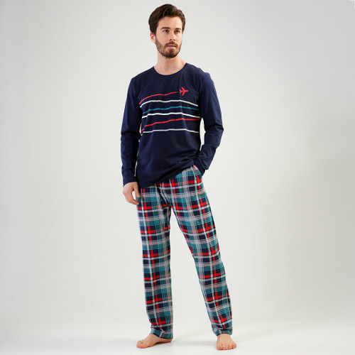 Pijamale din Bumbac Vienetta | MAN Model 'Sky Line' Blue