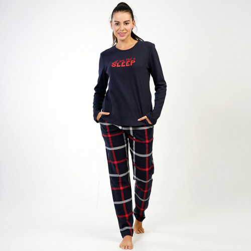 Pijamale Groase din Bumbac Interlock, Brand Vienetta, Model &#039;All You Need is Sleep&#039; Black