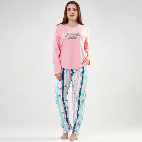 Pijamale Vienetta Marimi Mari din Bumbac 100% Model &#039;Stay Positive&#039; Pink