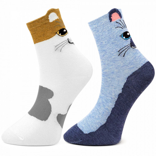 Sosete Fara Cusatura Set 2 Perechi Model 'Life is Better with Cat' White & Gray