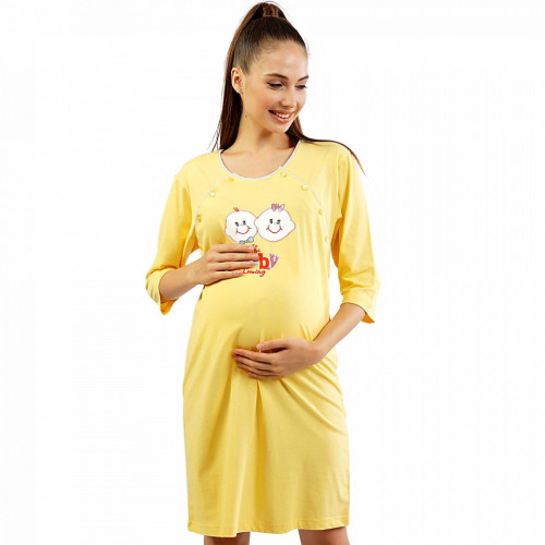 Camasa pentru Gravide si Alaptat din Bumbac Vienetta 'The Baby is Coming' Yellow