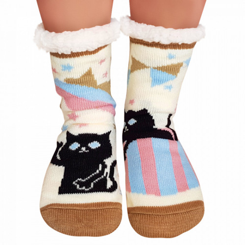 Ciorapi Imblaniti si Caldurosi Lady-Line Model 'Hello Kitty' White Cream