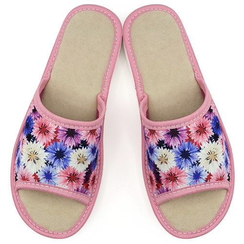 Papuci de Casa cu Talpa Groasa Model 'Garden Savage' Pink