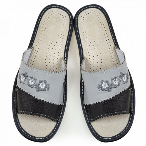 Papuci de Casa Dama Material Piele Culoare Gri Model &#039;Gray Refinement&#039; ✔️