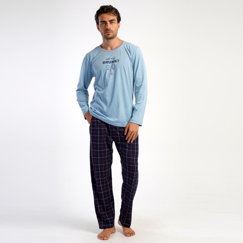 Pijamale Barbati Bumbac Vienetta MAN | Model 'Are You Drunk?' | Confort Maxim | Bleache Denim
