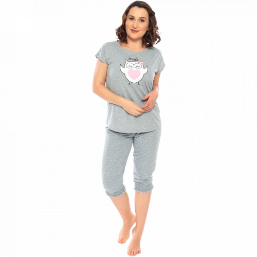 Pijamale Confortabile Marimi Mari Vienetta Model 'Smile Heart' Gri Melange