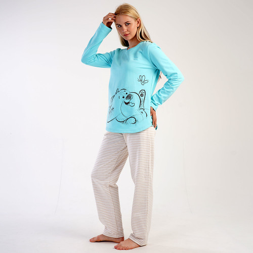 Pijamale Dama din Bumbac Vătuit Vienetta, Model &#039;Sweet &amp; Cute&#039;