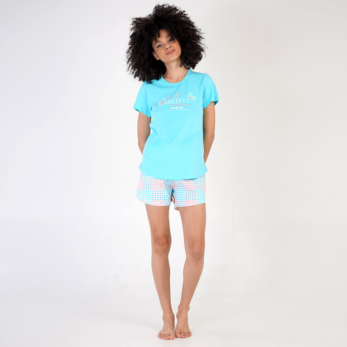 Pijamale Dama Vienetta din Bumbac 100%, Model &#039;Belive in Your Dream&#039; Blue