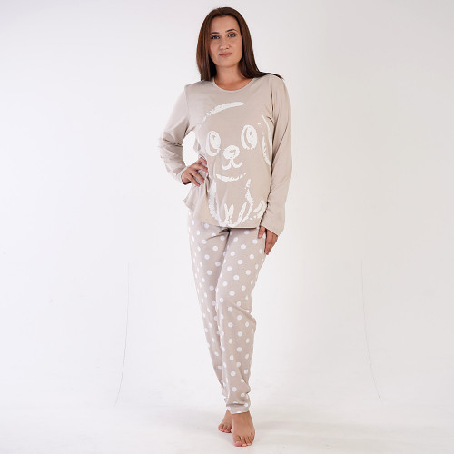 Pijamale din Bumbac 100% Marimi Mari Vienetta, Model 'Love Puppy' Bej