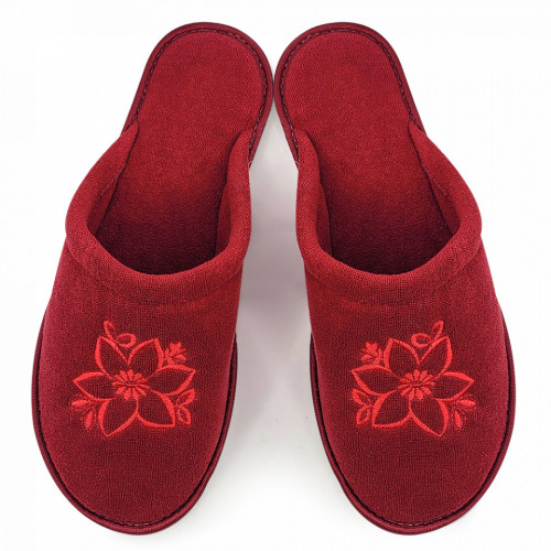 Papuci de Casa Dama din Bumbac Flausat Model &#039;Campanula Red&#039; Culoare Visiniu