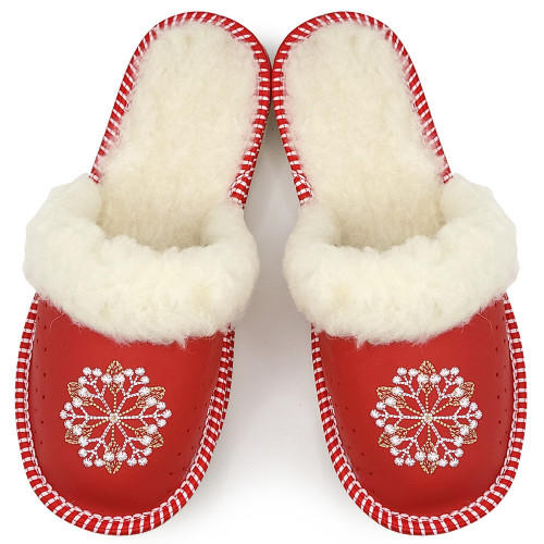 Papuci de Casa Dama Imblaniti cu Lana de Oaie Model &#039;Creation&#039; Red