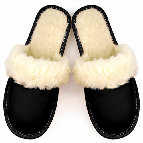 Papuci de Casa Dama Imblaniti cu Lana de Oaie Model &#039;Joy Season&#039; Black