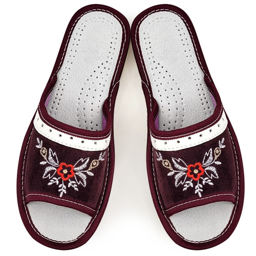 Papuci de Casa dinl Piele Culoare Visiniu Model &#039;Mehar Burgundy&#039;