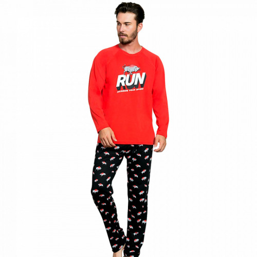 Pijama Barbati Bumbac 100% Gazzaz by Vienetta &#039;Run Incrase Your Speed&#039; Red