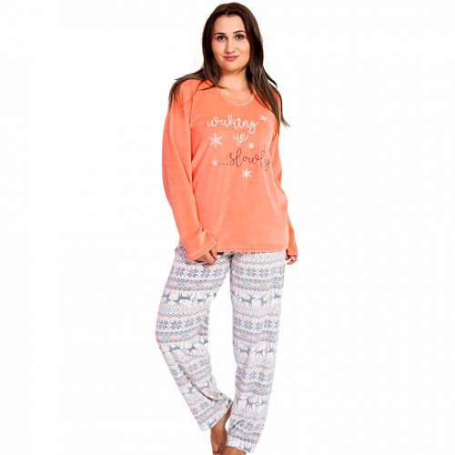 Pijama Dama Soft Velur Vienetta Model &#039;Waking up Slowly&#039; Orange