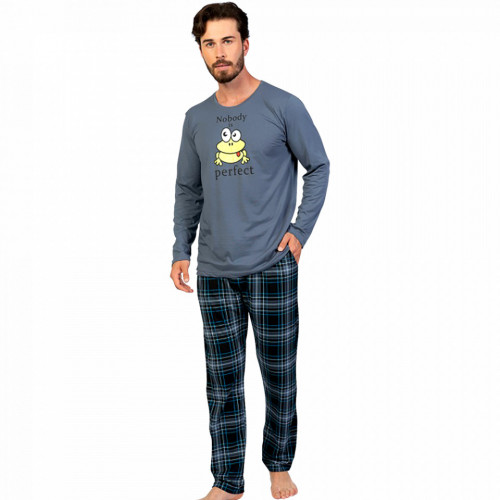 Pijamale Barbati Confortabile din Bumbac Gazzaz by Vienetta Model &#039;Nobody is Perfect&#039; Gray