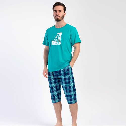Pijamale Barbati cu Pantalon 3/4 Vienetta | MAN Model 'Cliffhanger' Green | Libertate, Stil și Aventură