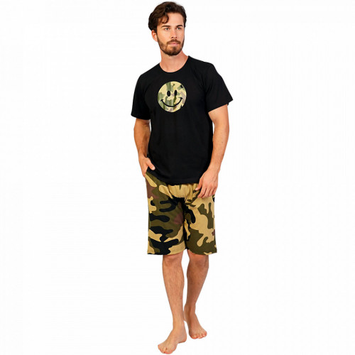 Pijamale Barbati din Bumbac cu Pantalon Scurt Gazzaz by Vienetta Model 'Love & Peace'