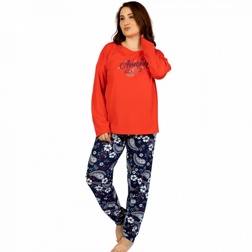 Pijamale Confortabile din Bumbac Marimi Mari Vienetta Model &#039;Amour&#039; Red